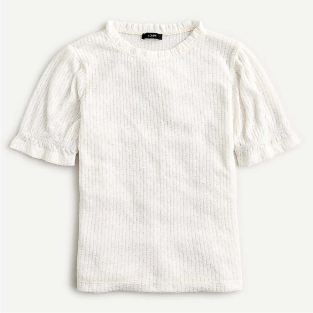 NWT J. Crew Puff-Sleeve Pointelle Top Shirt Cream White Size Medium